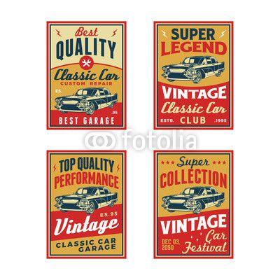 Old Element Logo - Set of Colored Old Retro Style Vintage Classic Car Vector Logo ...