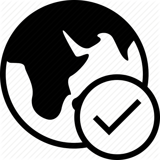 White Checker Globe Logo - Checked, done, earth, global, globe, ticked, world icon