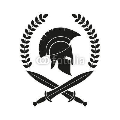 Spartan Helmet Logo - Spartan helmet, swords. Logo. Vector. Isolated. Buy Photo. AP