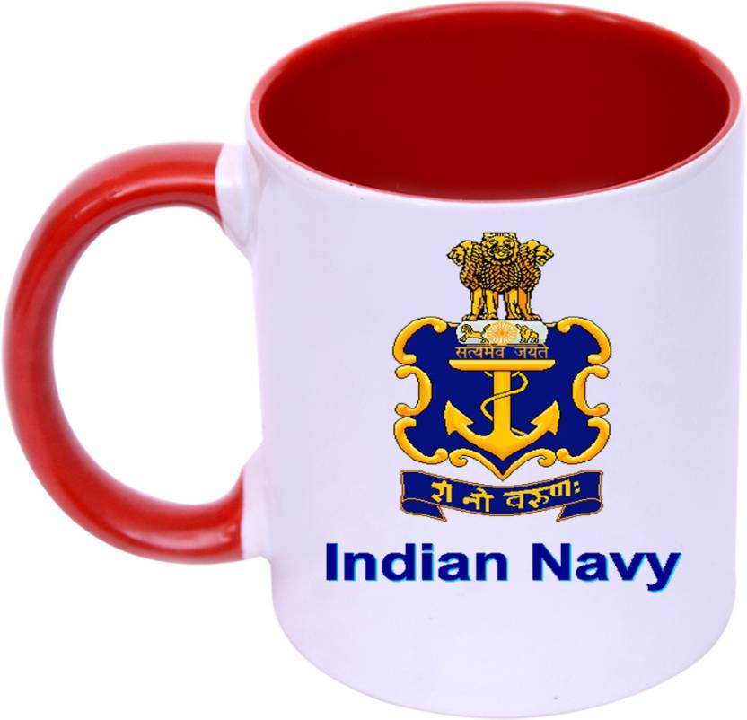 Red and White Coffee Logo - Rjkart Ceramic Indian Navy Logo Printed Coffee For Gift. Red