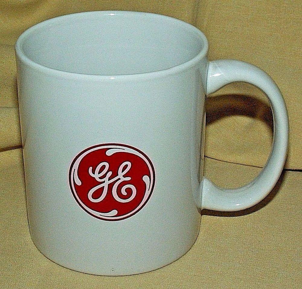 Red and White Coffee Logo - General electric mug company ge red logo emblem coffee tea cup white ...