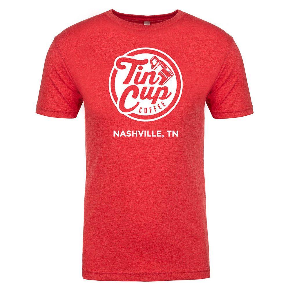 Red and White Coffee Logo - Tin Cup T-Shirt in Red - Tin Cup Coffee Company Nashville