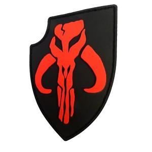 Black and Red Shield Logo - Boba Fett Star Wars Mandalorian PVC Red Black Shield 3D Rubber