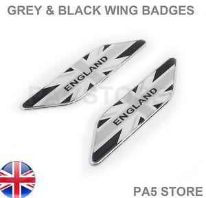 TVR Car Logo - 2x Grey & Black Union Jack Chrome Wing Badges Car Ford Mini Vauxhall ...