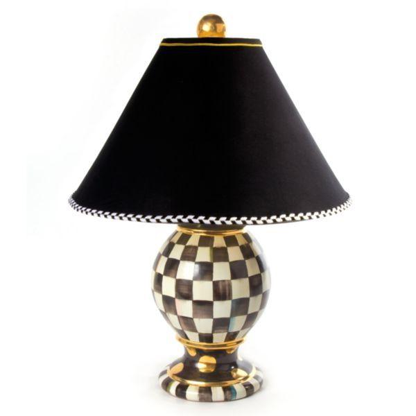 White Checker Globe Logo - MacKenzie Childs Courtly Check Medium Globe Table Lamp