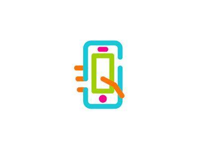 Phone App Logo - Hand + phone + S letter, social video app logo design symbol