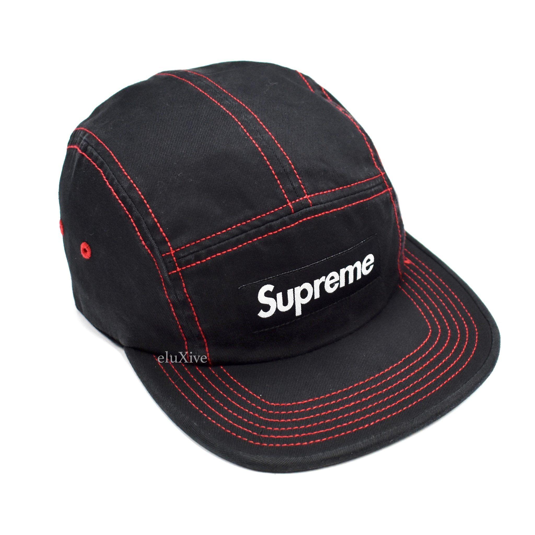 Black Red Hat Logo - Supreme - SS18 Black Box Logo Red Contrast Stitch Camp Cap Hat – eluXive
