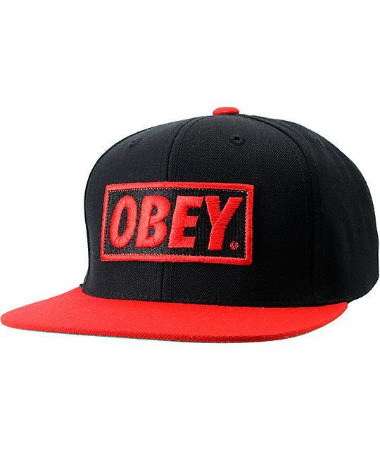 Black Red Hat Logo - Obey Original Black & Red Snapback Hat