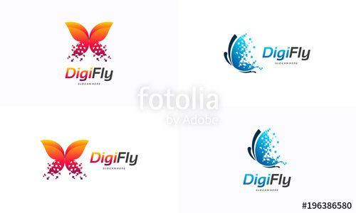 Fly Logo - Digital Fly logo template designs, Pixel Butterfly logo designs ...
