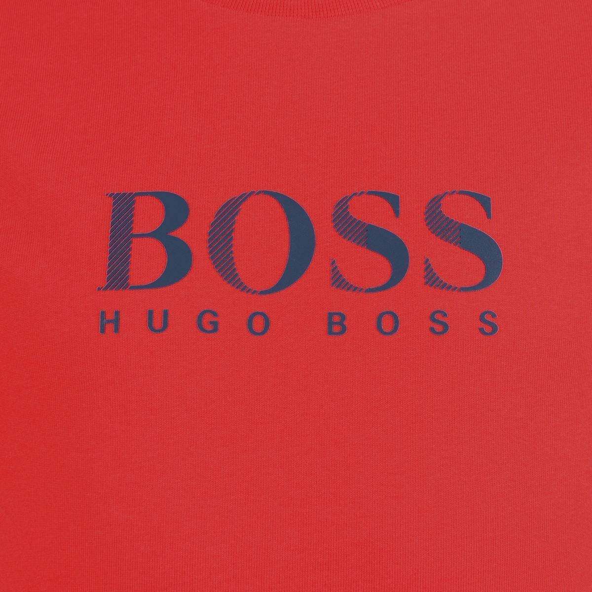 Red and Peach Logo - BOSS Boys Red Logo Print Cotton Top