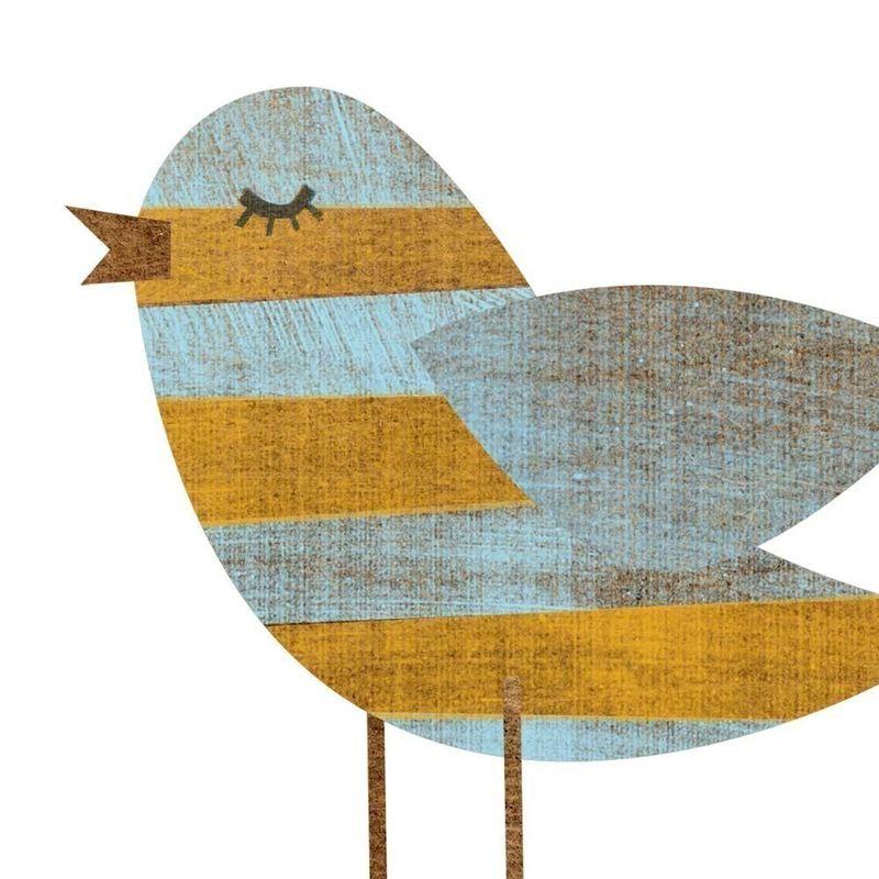Bird with Yellow and Blue Airplane Logo - Yellow Blue Stripe Bird Collage Print 5 in x 7 in - John W. Golden Art