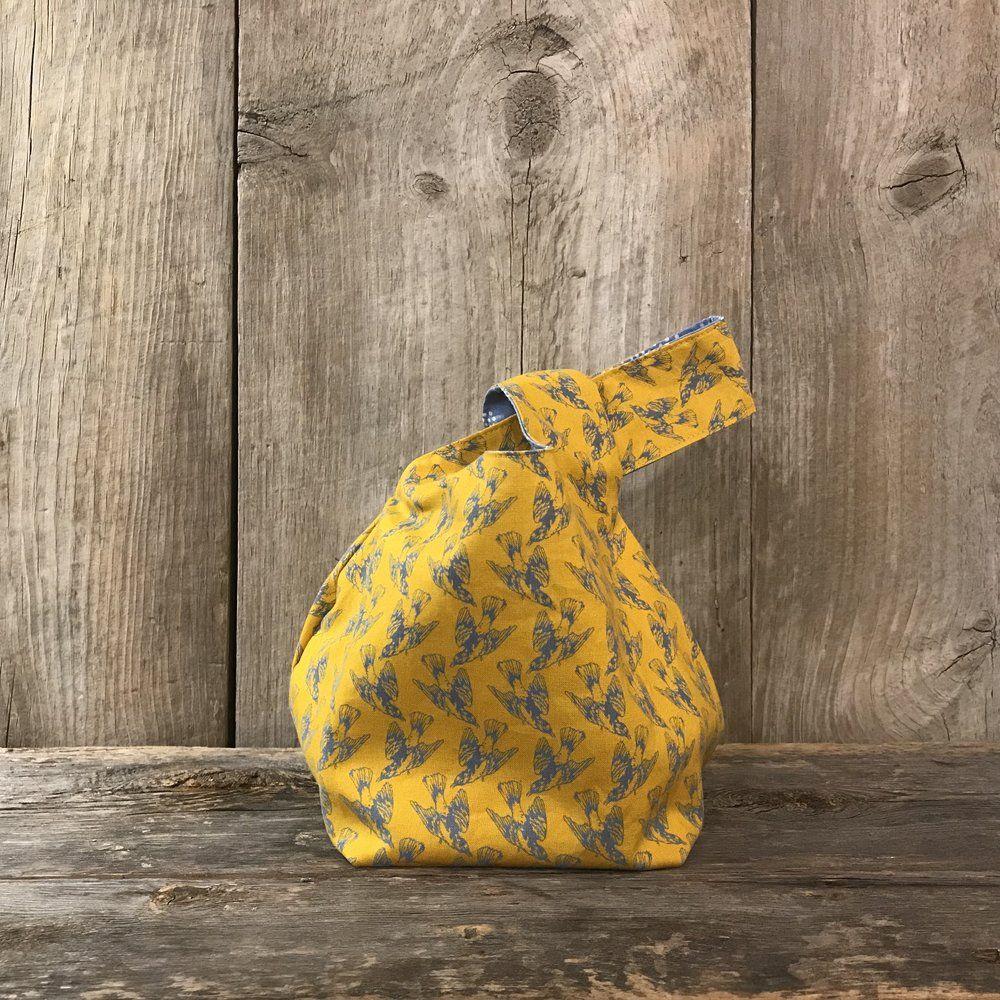 Bird with Yellow and Blue Airplane Logo - Bird in Flight Reversible Knot Bag in Yellow & Blue — The Violet Orange