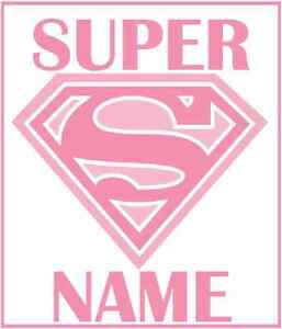 Pink Superman Logo - IRON ON TRANSFER SUPERMAN LOGO PERSONALISED NAME 11.5cm x