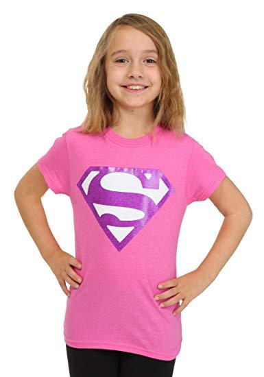 Pink Superman Logo - Bioworld Girls Pink Glitter Superman Logo T Shirt: Clothing