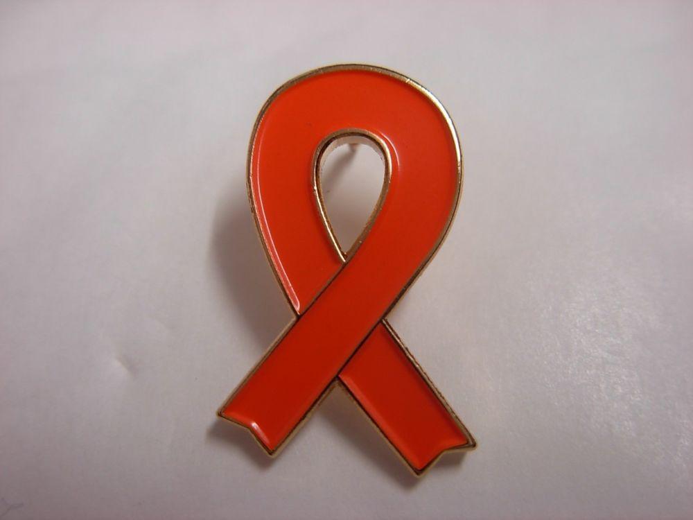Red and Orange Ribbon Logo - Support ribbon pin badge. Orange version. Awareness lapel pin