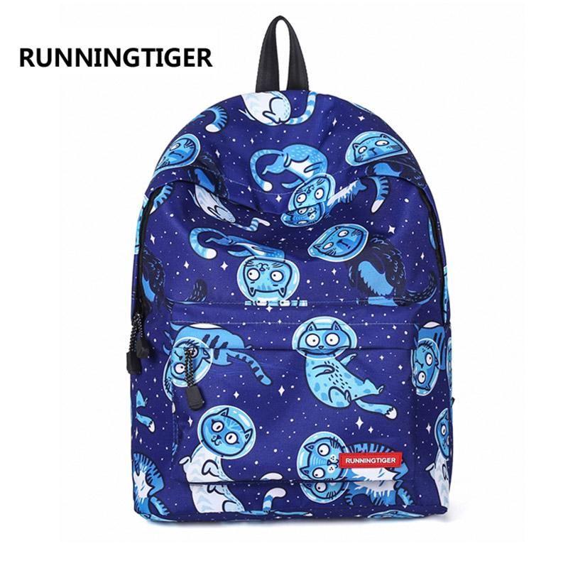 Blue Cat College Logo - RUNNINGTIGER Blue Cat Printed School Backpacks Fashion College ...