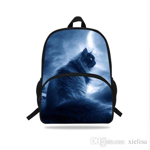 Blue Cat College Logo - 40* 30 *16 CM Blue Cat Backpack For Girls Boys Animal Print Bag