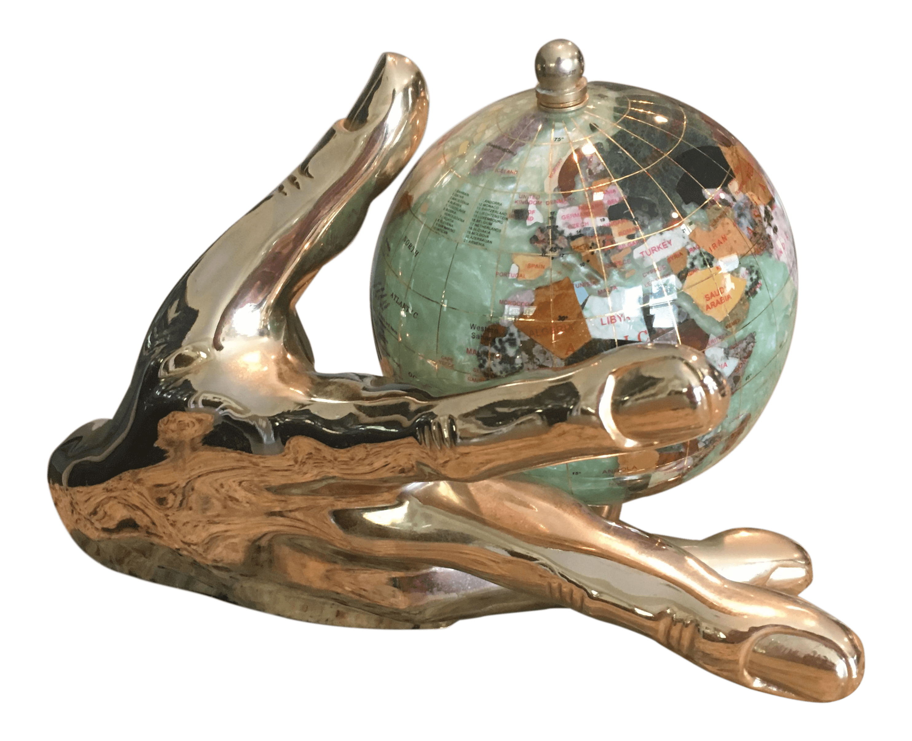 Hands Holding Globe Logo - Large Solid Brass Hand Holding Gemstone Globe | Everything Distinct ...
