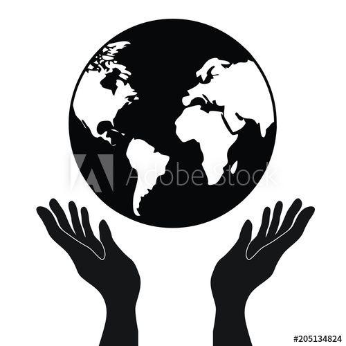Hands Holding Globe Logo - protecting or control hands holding globe planet earth with ...