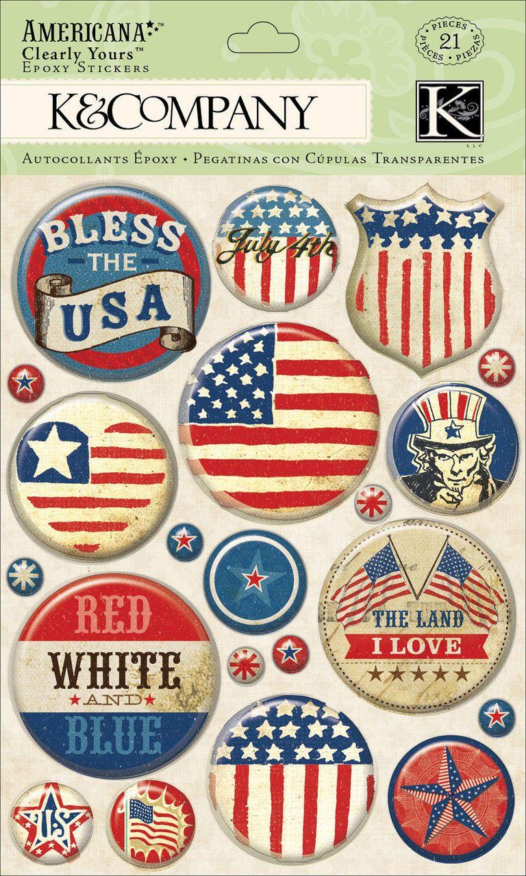 K &Company Logo - Americana Bless the USA Clearly Yours Epoxy Scrapbook Stickers