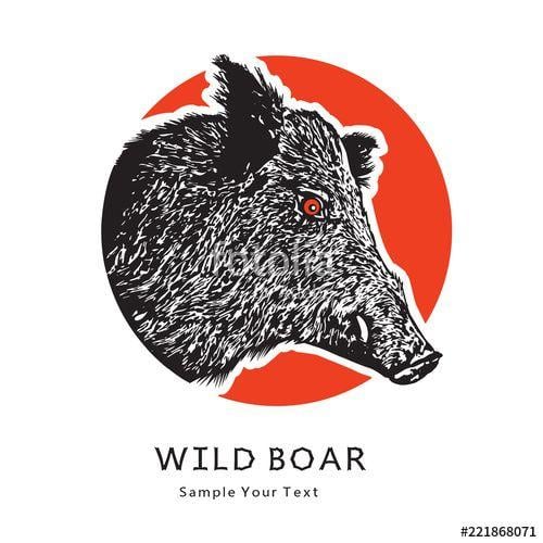 Red Boar Head Logo - Boar head on red circle illustration. Monochrome icon