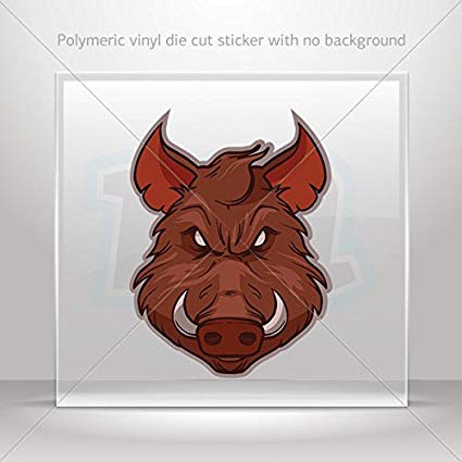 Red Boar Head Logo - Decal wild pig hog boar head Razorback Motorbike Vehicle