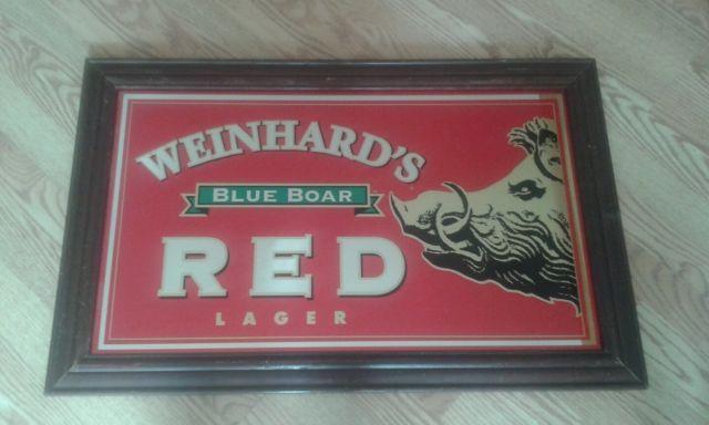 Red Boar Head Logo - Vintage WEINHARD'S RED BOARS HEAD LAGER MIRROR SIGN Original Frame