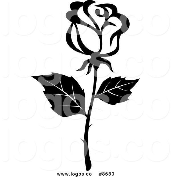 Black and White Rose Logo - Royalty Free Clip Art Vector Black and White Rose with Thorns Logo