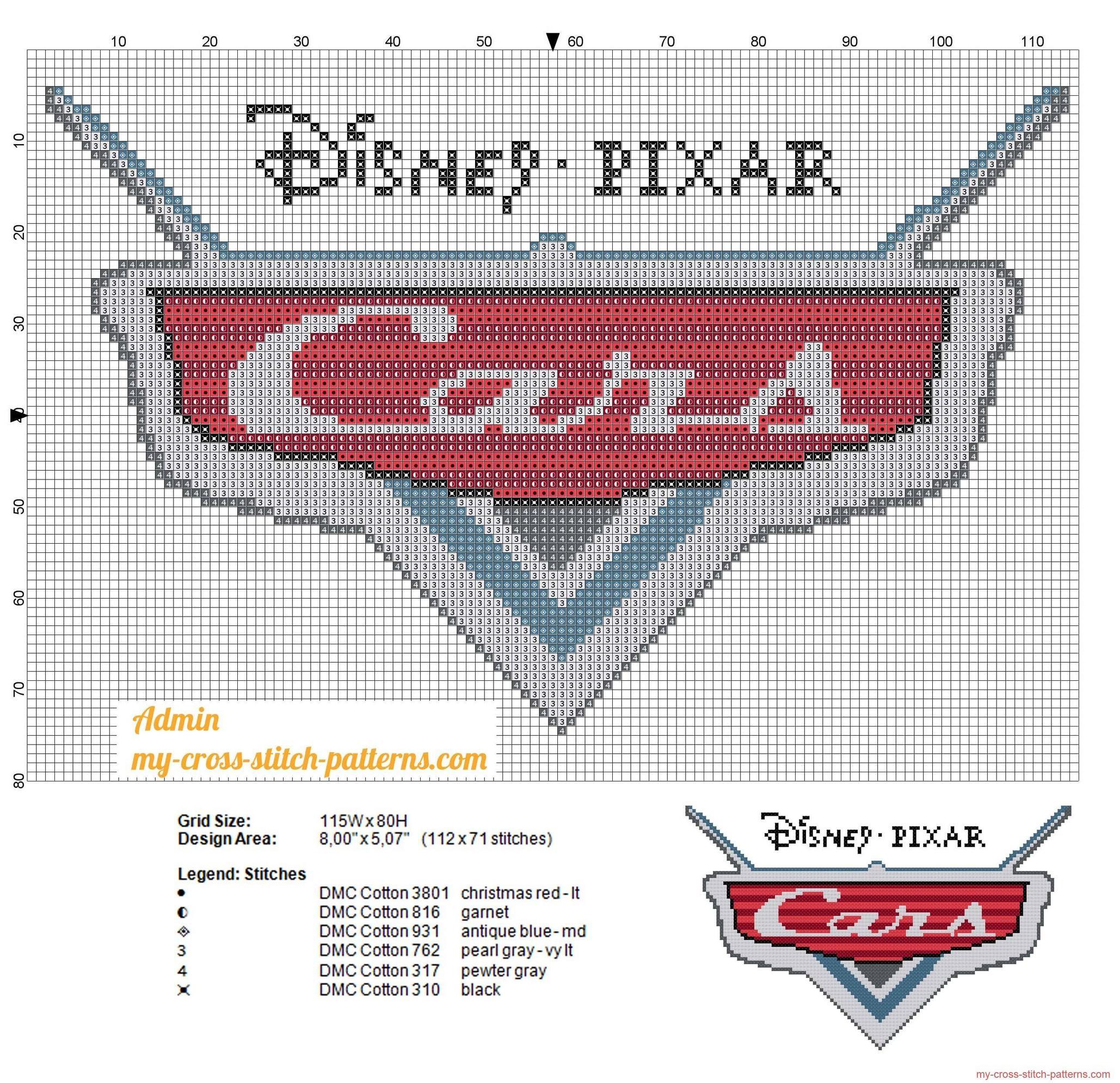 4 Disney Cars Logo - Disney Cars logo cross stitch pattern - 2572x2488 - 2225596