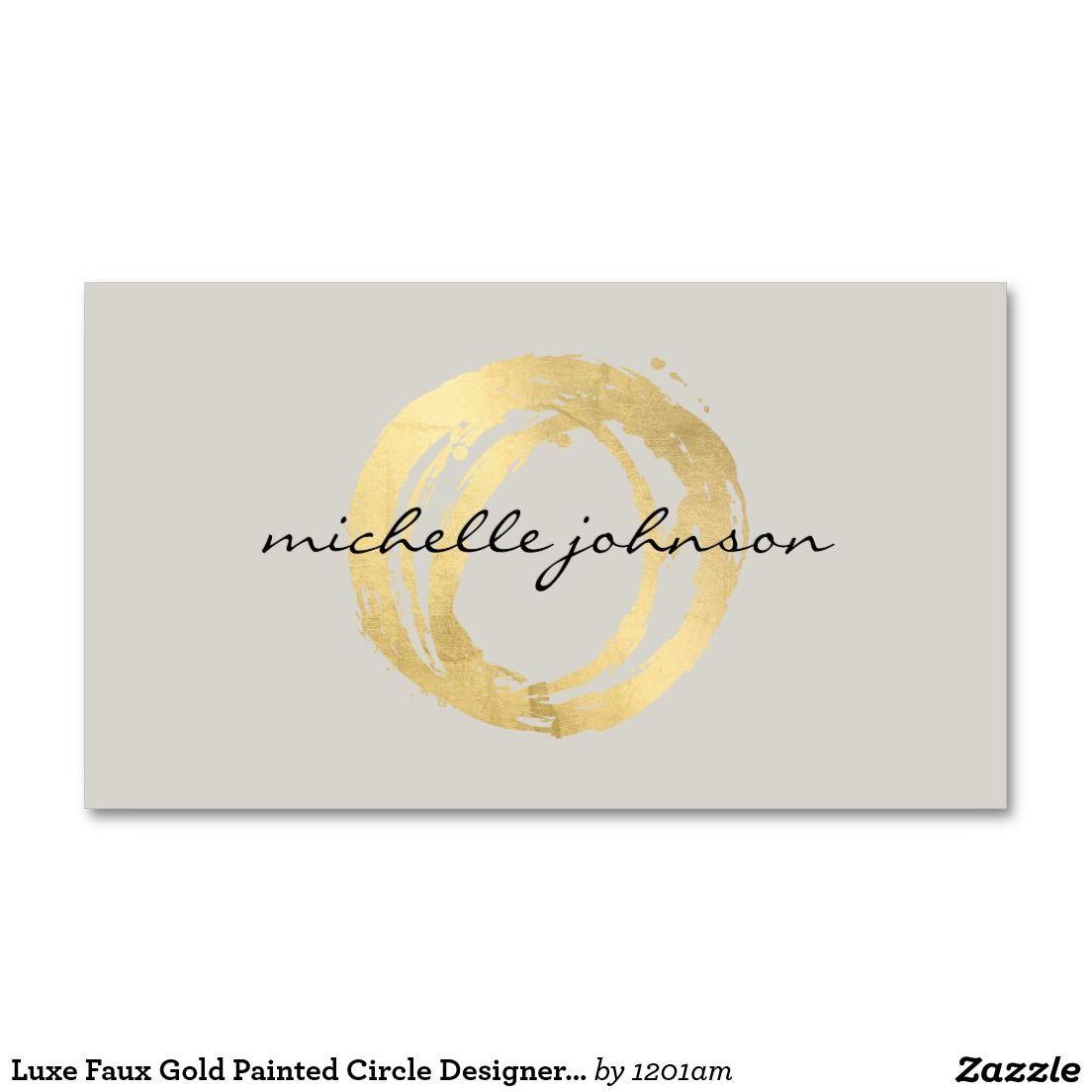 Gray and Yellow Circle Logo - Luxe Faux Gold Painted Circle Designer Logo on Tan Business Card ...