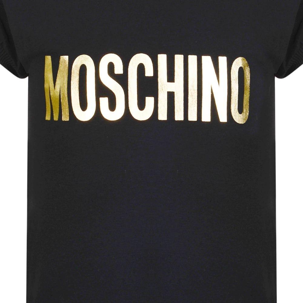 Gray and Gold Logo - Moschino Girls Black T-Shirt with Gold Logo Text - Moschino from ...