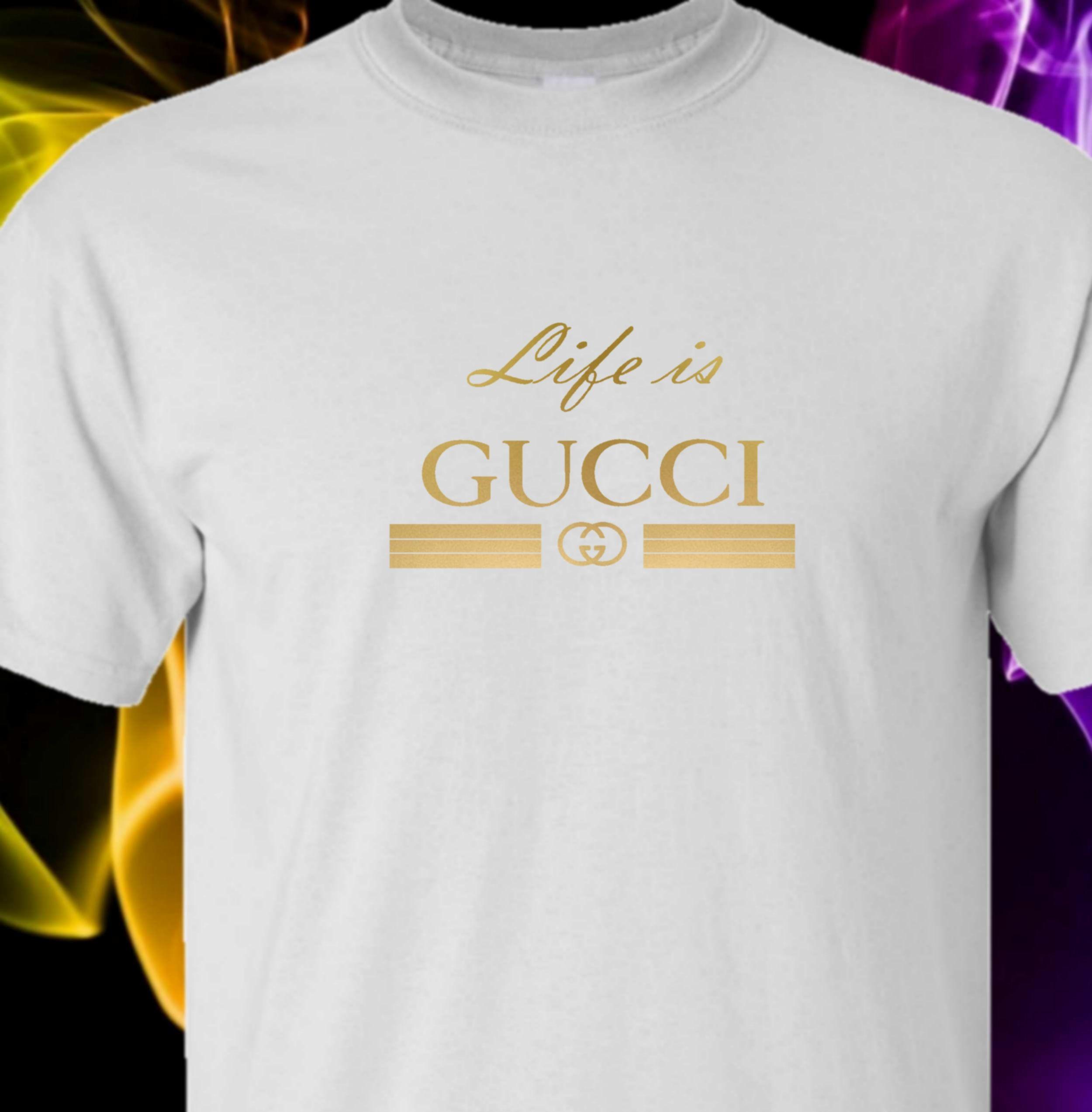 Google Gold Logo - LIFE IS GUCCI – White Tshirt (GOLD LOGO) – T-Industries