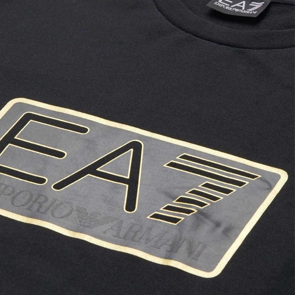 Gray and Gold Logo - Ea7|Gold Logo Sweatshirt in Black|Chameleon Menswear
