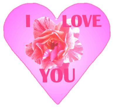 I Love You Heart Logo - pink I LOVE YOU heart with rose 10 cm. This clipart drawing