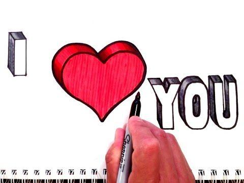 I Love You Heart Logo - How to Draw I Love You with Heart in 3D - YouTube