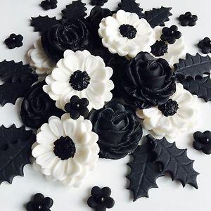 Black and White Rose Logo - Black & White Rose Christmas Bouquet Edible Sugar Paste Flowers Cake