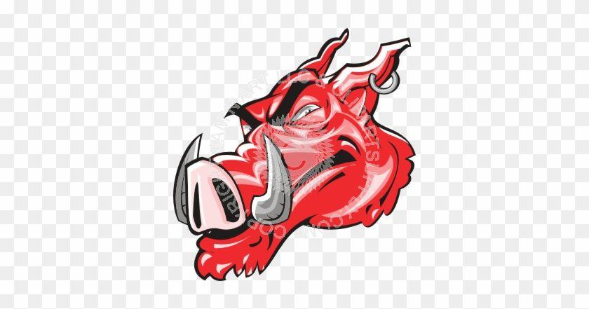 Red Boar Head Logo - Mean Wild Boar Head Looking To The Left - Arkansas Razorbacks Men's ...