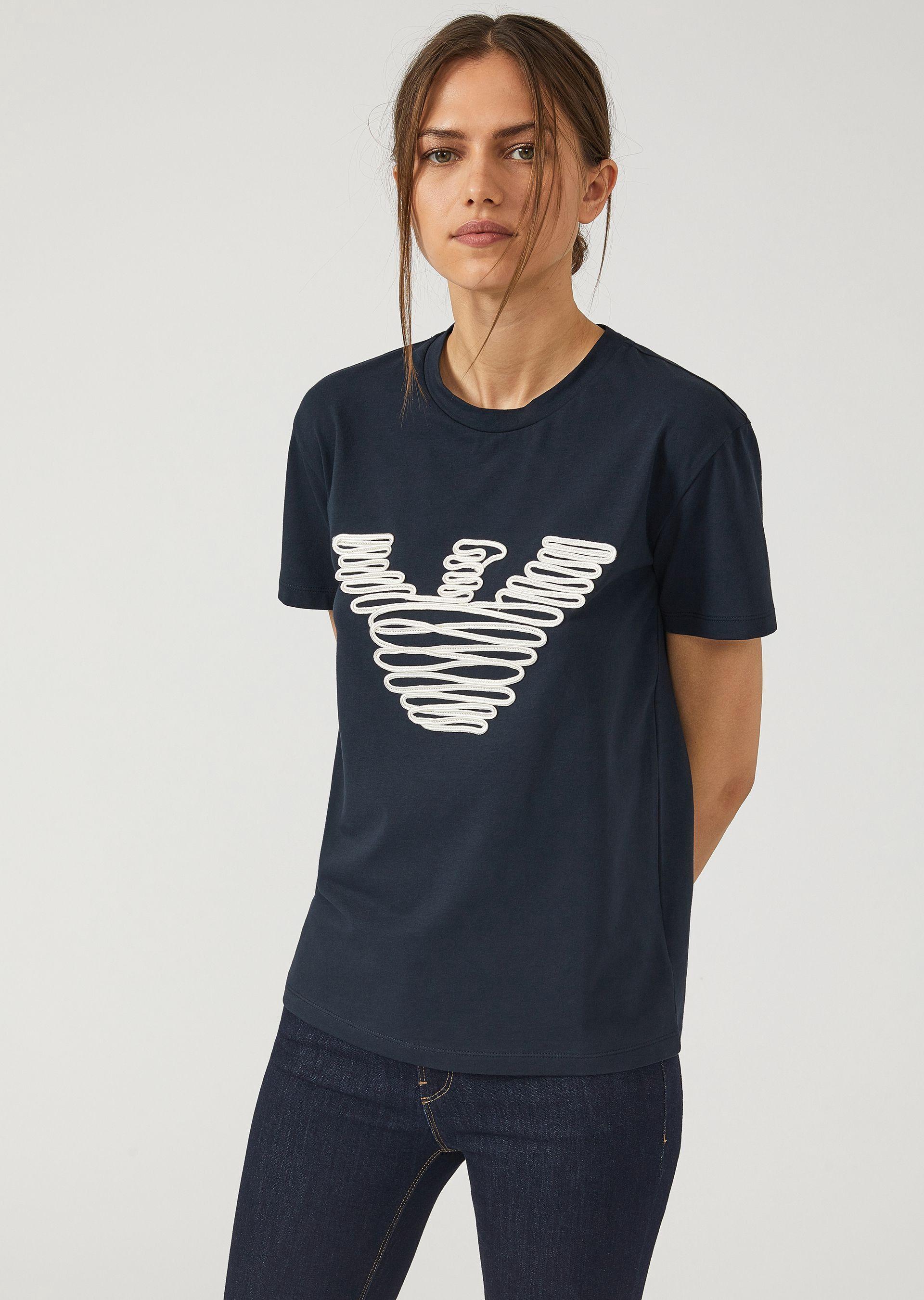 Navy Blue Spiral Logo - Emporio Armani T Shirt In Jersey With Spiral Embroidered Logo