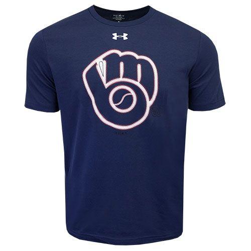 Navy Blue Spiral Logo - Milwaukee Brewers Under Armour Navy Blue Stitch Logo T-Shirt | UWshop