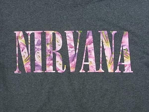 Pink Nirvana Logo - tab11: "NIRVANA pink lilies logo" Heather grey print T ...