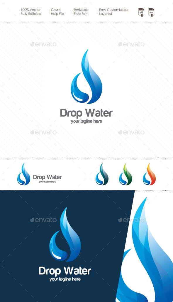 Abstract D Logo - Drop Water Letter D Logo