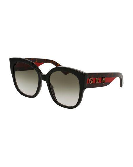 Eye Shape and a Green Square Logo - Gucci Special Edition Oversized Square Sunglasses, Black Tortoise