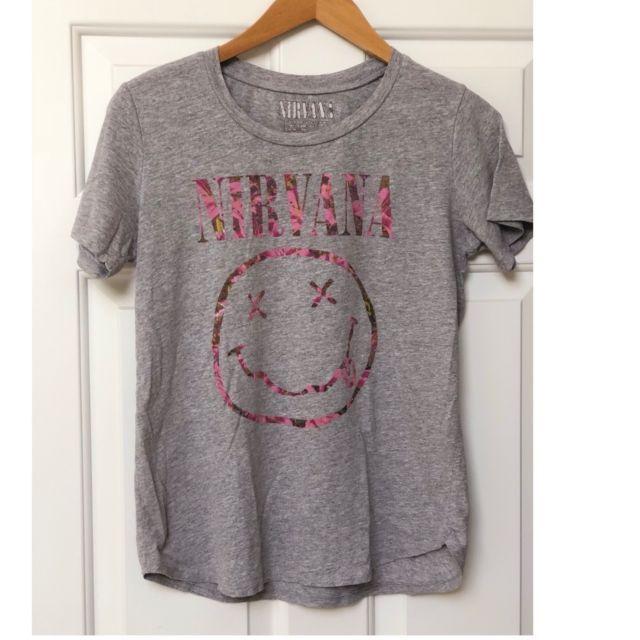 Pink Nirvana Logo - Nirvana Concert TShirt Gray Pink Floral Sz S Logo Face Rock Band ...