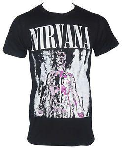 Pink Nirvana Logo - Authentic NIRVANA Pink & Grey Logo Black T Shirt Kurt Cobain S 2XL