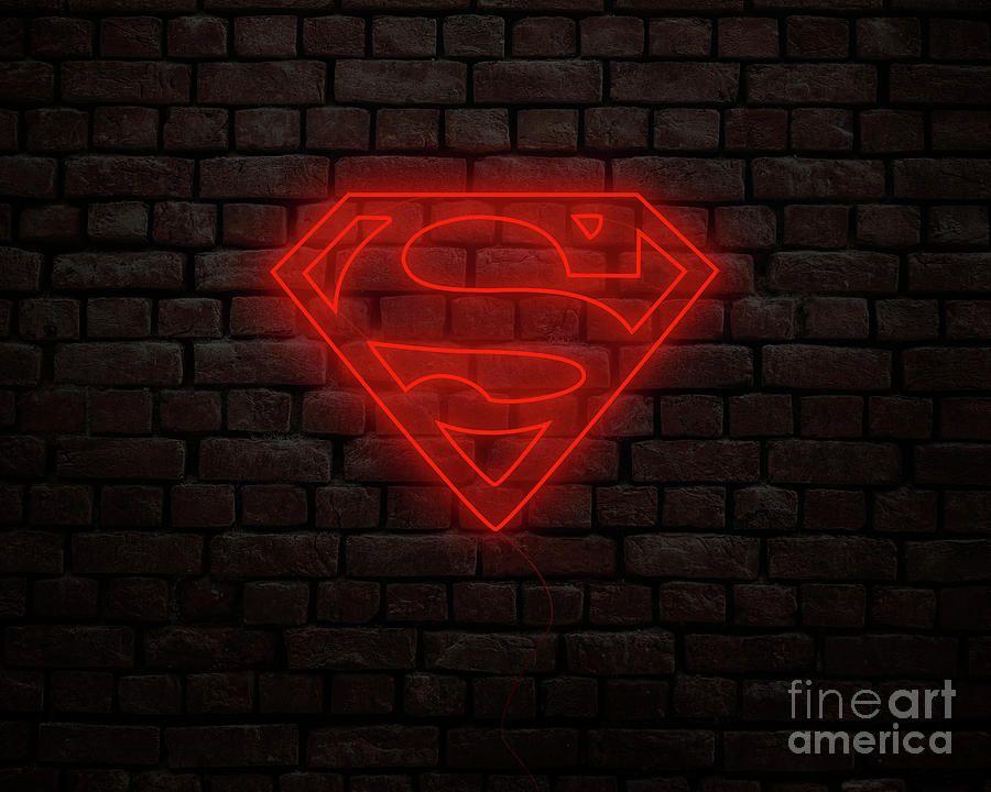 Neon Red Superman Logo - Superman In Neon Style Red Light Painting by Pablo Romero