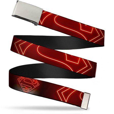 Neon Red Superman Logo - Superman - Blank Chrome Buckle Neon Superman Logo Black Red Webbing ...