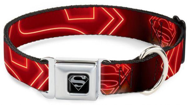 Neon Red Superman Logo - Buckle Down 9 15 Neon Superman Logo Black Red Dog Collar M