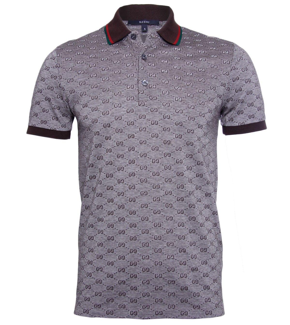 GG Clothing and Apparel Logo - Gucci Grey GG Print Brown Collar Polo Shirt $267 | Designer ...