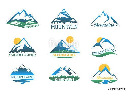Graphic Mountain Logo - Mountains logo set. Mountain peak landscape with snow cover emblems ...