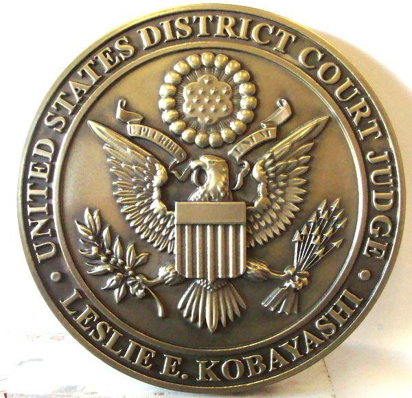 United States District Court Logo - federal government round seals carved wood wall plaques